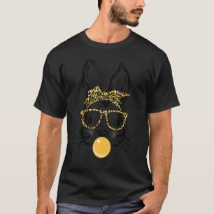 Camiseta Coelhinho Bonito Vestindo Óculos-Leopardo Pasta-Bo