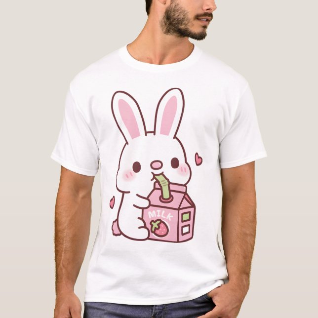 Camiseta Coelhinho Branco Bonito Adora Leite de Morango Beb (Frente)