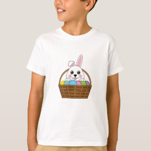 Camiseta Coelhinho Branco Bonito Colorido de Caça de Ovo de