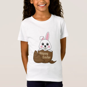 Camiseta Coelhinho Branco Bonito em Felz pascoa de Ovo de C