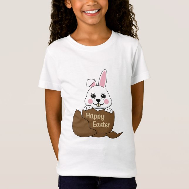 Camiseta Coelhinho Branco Bonito em Felz pascoa de Ovo de C (Frente)