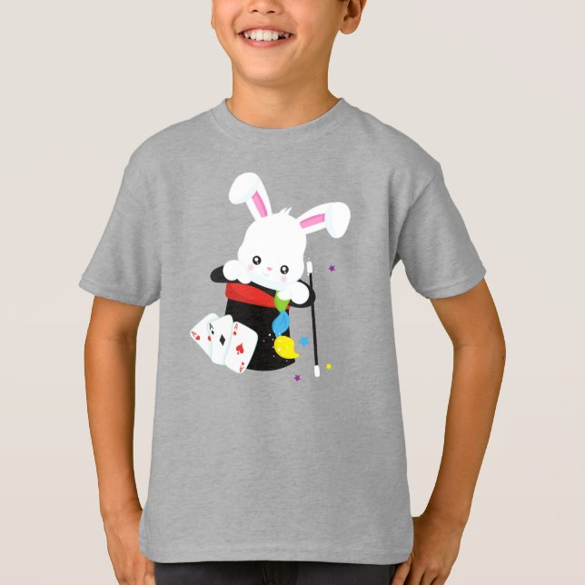 Camiseta Coelhinho Branco, Coelho, Truque Mágico, Varinha M (Frente)
