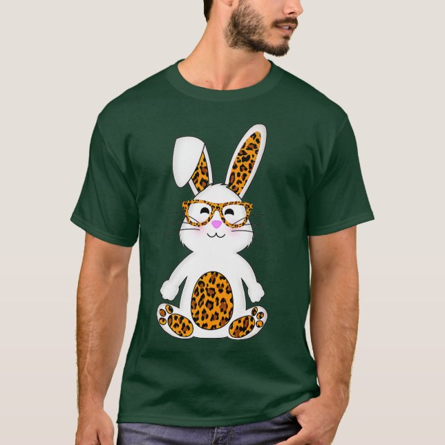 Camiseta Coelhinho com óculos escuros Páscoa-leopardo (Frente)