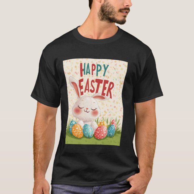 Camiseta Coelhinho da Páscoa Engraçado Ovos da Páscoa Vinta (Frente)