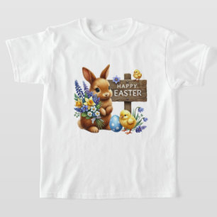 Camiseta Coelhinho da Páscoa feliz fofo unissex para crianç