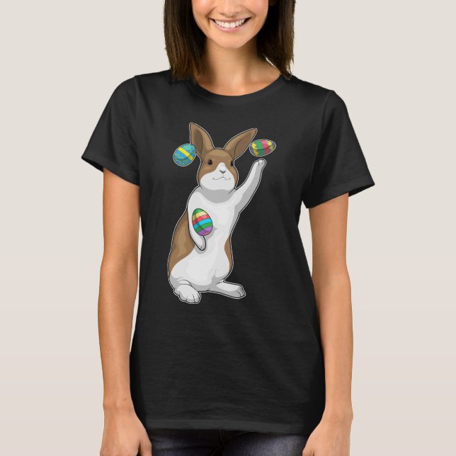 Camiseta Coelhinho da Páscoa ovos malabarista (Frente)