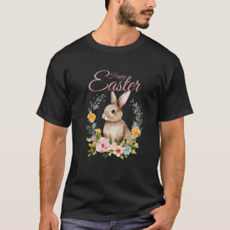 Camiseta Coelhinho de Aquarela Fofo com Coroa Floral de Pás