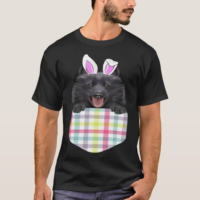 Camiseta Coelhinho de Cachorro Schipperke Xadrez de Páscoa  (Frente)