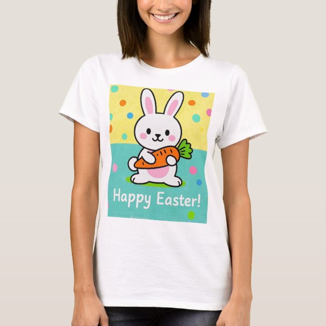 Camiseta Coelhinho de cartoon com bolinhas de cenoura (Frente)