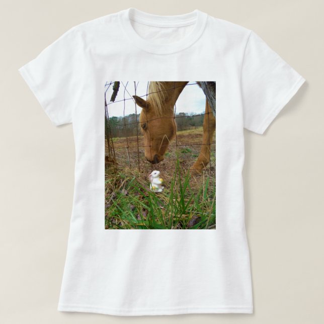 Camiseta coelhinho de cavalo e Primavera (Frente do Design)