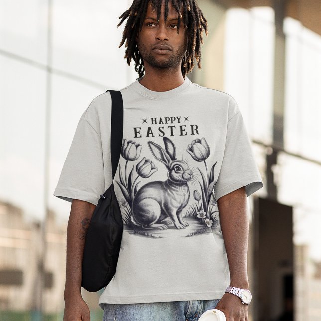 Camiseta Coelhinho de Felz pascoa com Tulipas com Tinta Ret (Criador carregado)