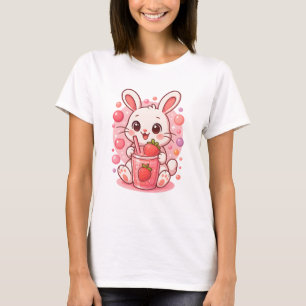 Camiseta Coelhinho De Leite De Morango Kawaii - Coelho Cor-