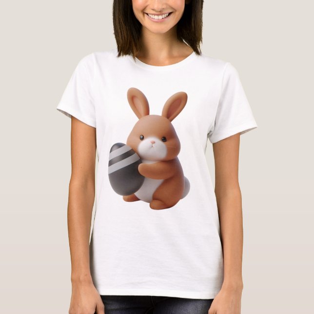 Camiseta Coelhinho de Páscoa 3D animado com ovo Decorado (Frente)