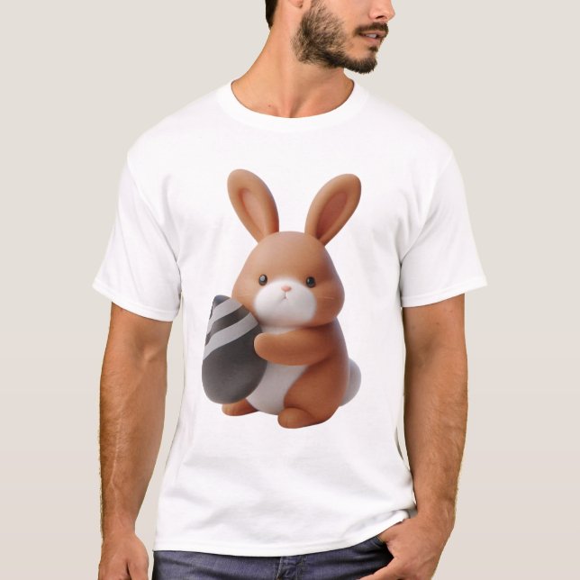 Camiseta Coelhinho de Páscoa 3D animado com ovo Decorado (Frente)