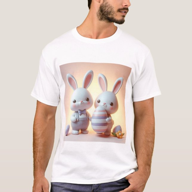 Camiseta Coelhinho de Páscoa 3D charmoso com ovo Festivo (Frente)
