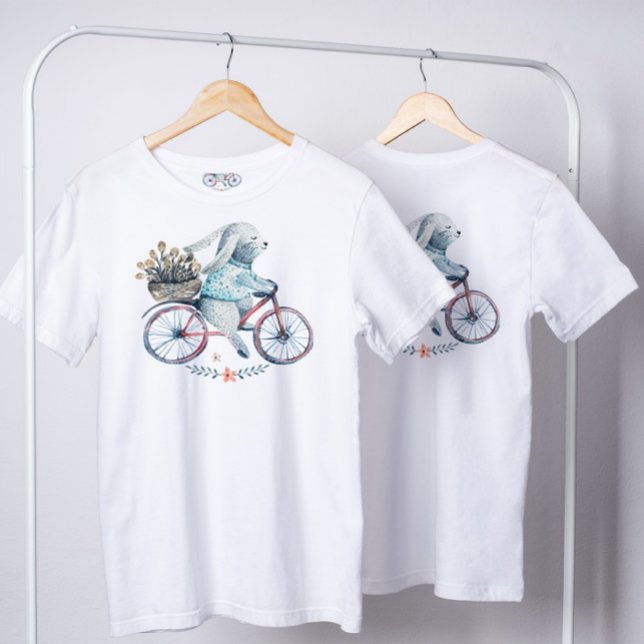 Camiseta Coelhinho de Páscoa bonito em uma bicicleta (Criador carregado)