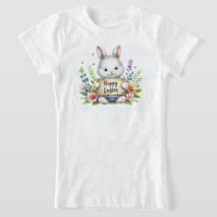 Camiseta Coelhinho de Páscoa bonito segurando um Felz pasco