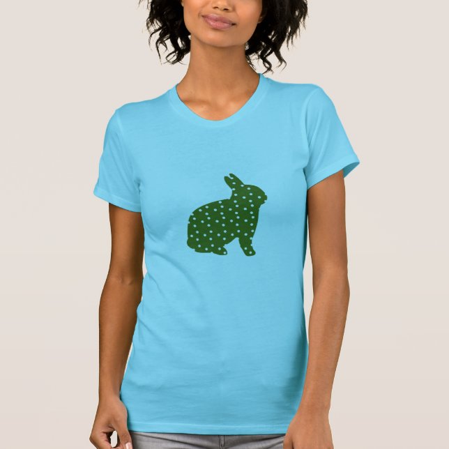Camiseta Coelhinho de Páscoa bonito verde-oliva com manchas (Frente)