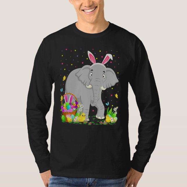 Camiseta Coelhinho de Páscoa Caçando Ovo Páscoa de Elefante (Frente)