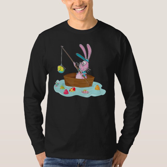 Camiseta Coelhinho De Páscoa Divertido Pescar Ovos Caçando  (Frente)