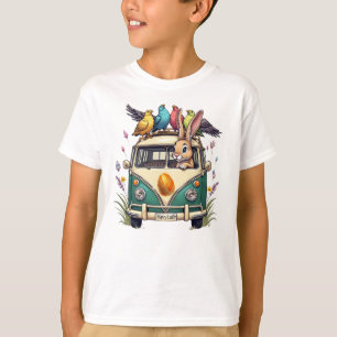Camiseta Coelhinho de Páscoa em um Ônibus com Amigos de Pás