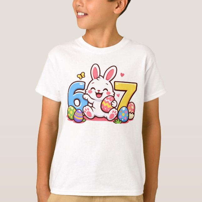 Camiseta Coelhinho de Páscoa Fofo Criança 67 Meme (Frente)
