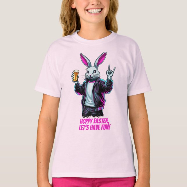 Camiseta Coelhinho de Páscoa ruim! Páscoa Hoppy, vamos nos  (Frente)