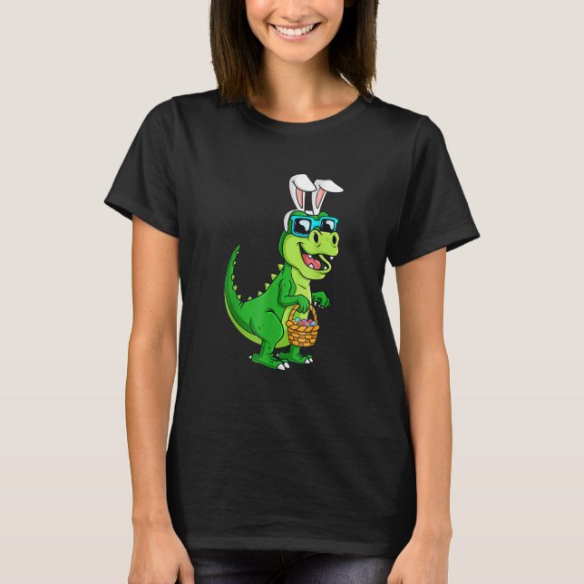 Camiseta Coelhinho De Páscoa T Rex Com Garrafas De Ovos Din (Frente)