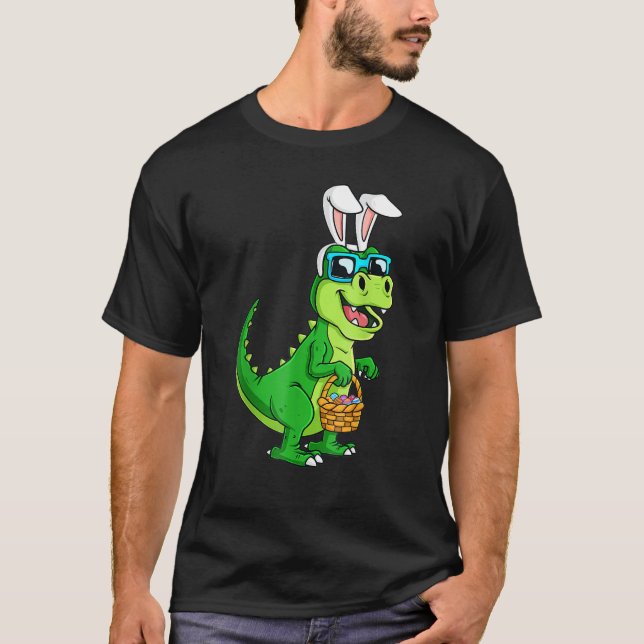 Camiseta Coelhinho De Páscoa T Rex Com Uma Cesta De Ovos En (Frente)