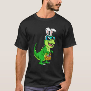 Camiseta Coelhinho De Páscoa T Rex Com Uma Cesta De Ovos En