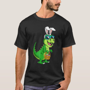 Camiseta Coelhinho De Páscoa T Rex Com Uma Cesta De Ovos En
