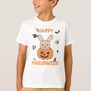 Camiseta Coelhinho De Pumpkin Cute Bunnies Feliz Halloween