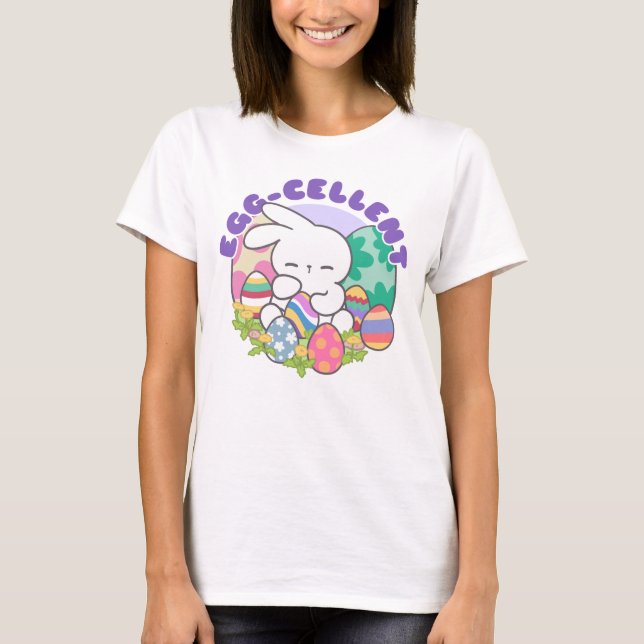 Camiseta Coelhinho e Ovos de Páscoa sorridentes - Primavera (Frente)