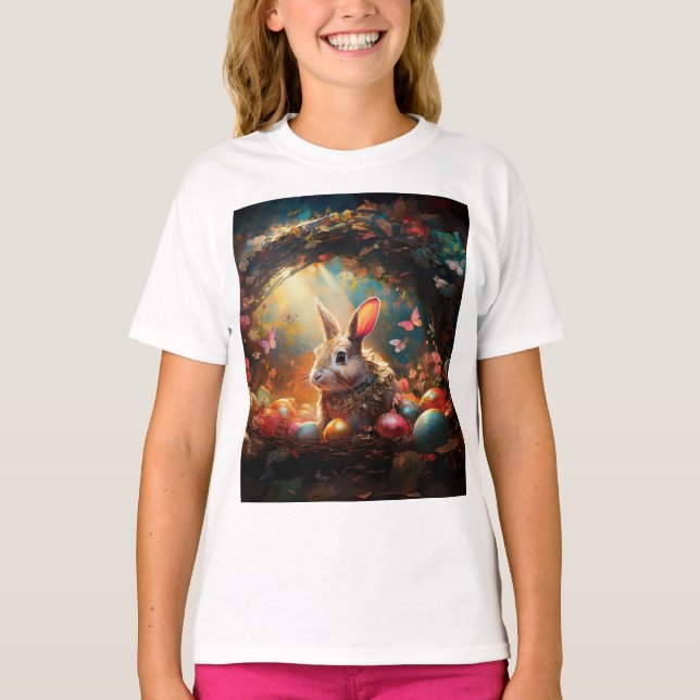 Camiseta Coelhinho felz pascoa com ovos de Páscoa (Frente)