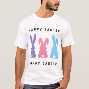 Camiseta Coelhinhos de Páscoa Coloridos Felizes