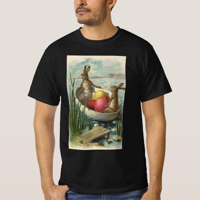 Camiseta Coelhinhos de Páscoa em um Barco com Ovos de Pásco (Frente)