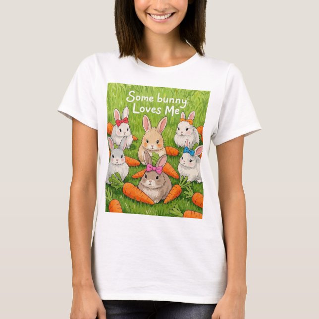 Camiseta Coelhinhos e Cenouras de Páscoa (Frente)