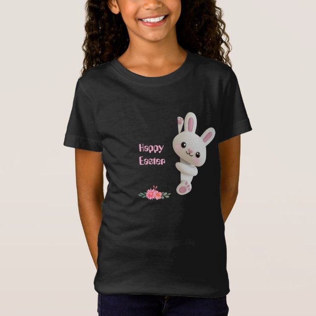 Camiseta Coelho 3D Adorável Espiando com Páscoa editável (Frente)