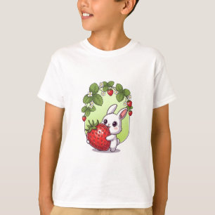 Camiseta Coelho Abraçando Morango Gigante para Crianças