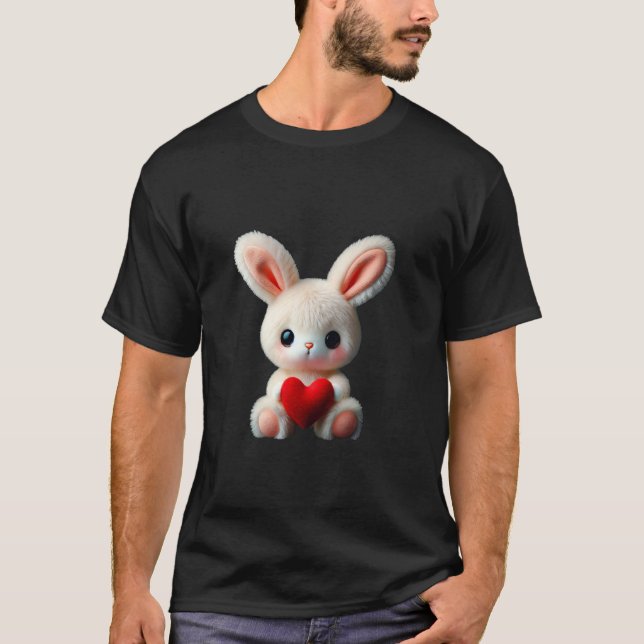 Camiseta Coelho Adorável Fofinho e Macio com Coração Vermel (Frente)