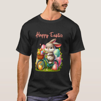 Camiseta Coelho andando de bicicleta Caça ao ovo de Páscoa 