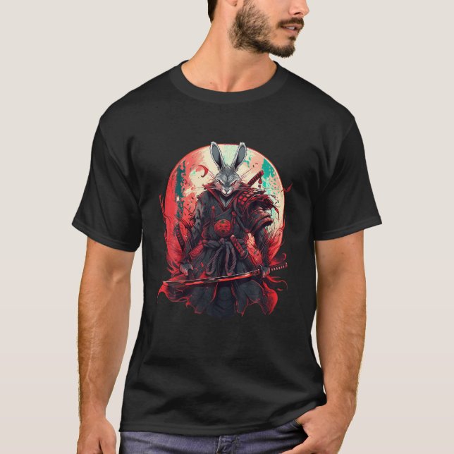 Camiseta Coelho Arte Japonês Ninja Ukiyo e Anime Estilo Sam (Frente)