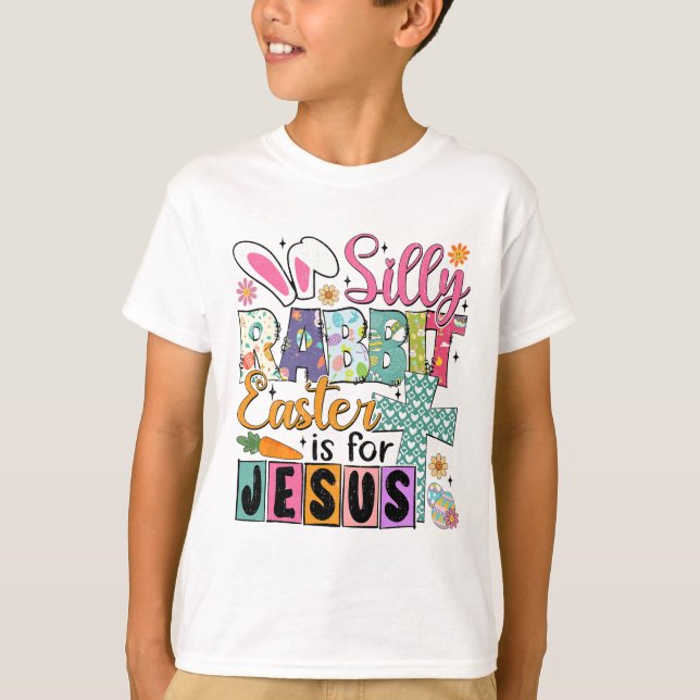 Camiseta Coelho Bobalhão de Páscoa Bunny Fofo Fé Cristã Fel (Frente)