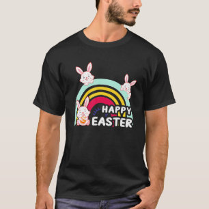 Camiseta Coelho Bonito Arco-Íris Páscoa Ovos Felz pascoa Co