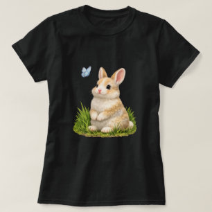 Camiseta Coelho Bonito com Borboleta Gráfica da Natureza
