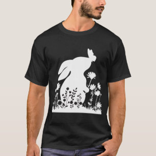 Camiseta Coelho Bonito Com Felz pascoa De Jardim De Flores