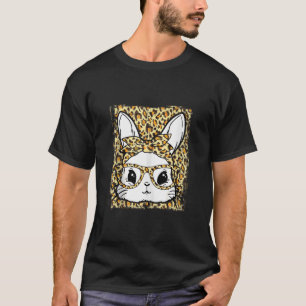 Camiseta Coelho Bonito Rosto Rosto Leopardo Garota Feliz