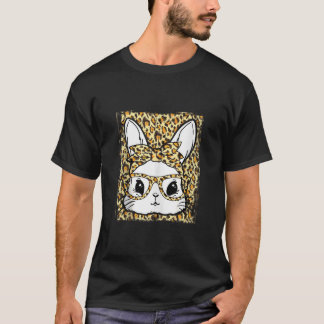 Camiseta Coelho Bonito Rosto Rosto Leopardo Garota Feliz