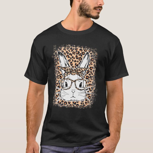 Camiseta Coelho Bonito Rosto Rosto Leopardo Óculos Fósforo  (Frente)