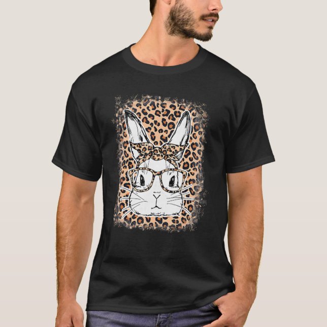 Camiseta Coelho Bonito Rosto Rosto Leopardo Óculos Fósforo  (Frente)